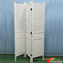 Shabby Chic Vintage Antique White Folding Solid Wood Screen Room Divider